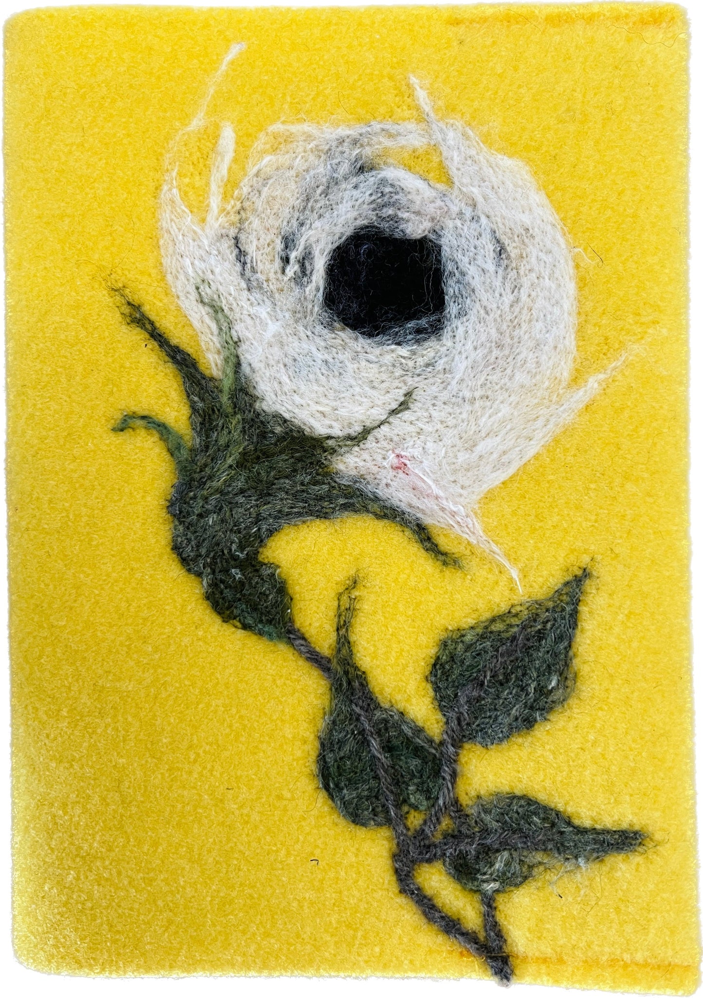 Felicity Clarke - A5 Felted  Notebook [White flower on yellow felt]